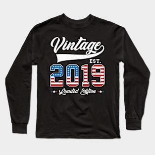 4th Birthday Patriotic Vintage 2019 USA Flag 4th of July Long Sleeve T-Shirt